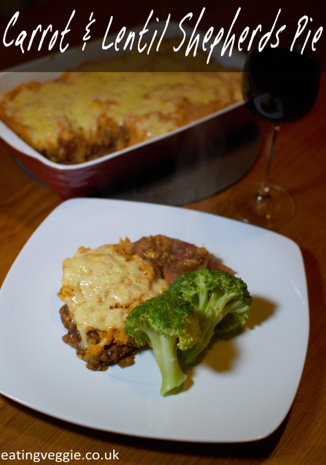 Carrot and lentil shepherds pie with sweet potato mash